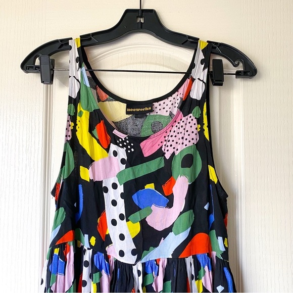 Nooworks Naomi Dress Party Print Rayon Midi Multicolor Small EUC - Picture 5 of 9